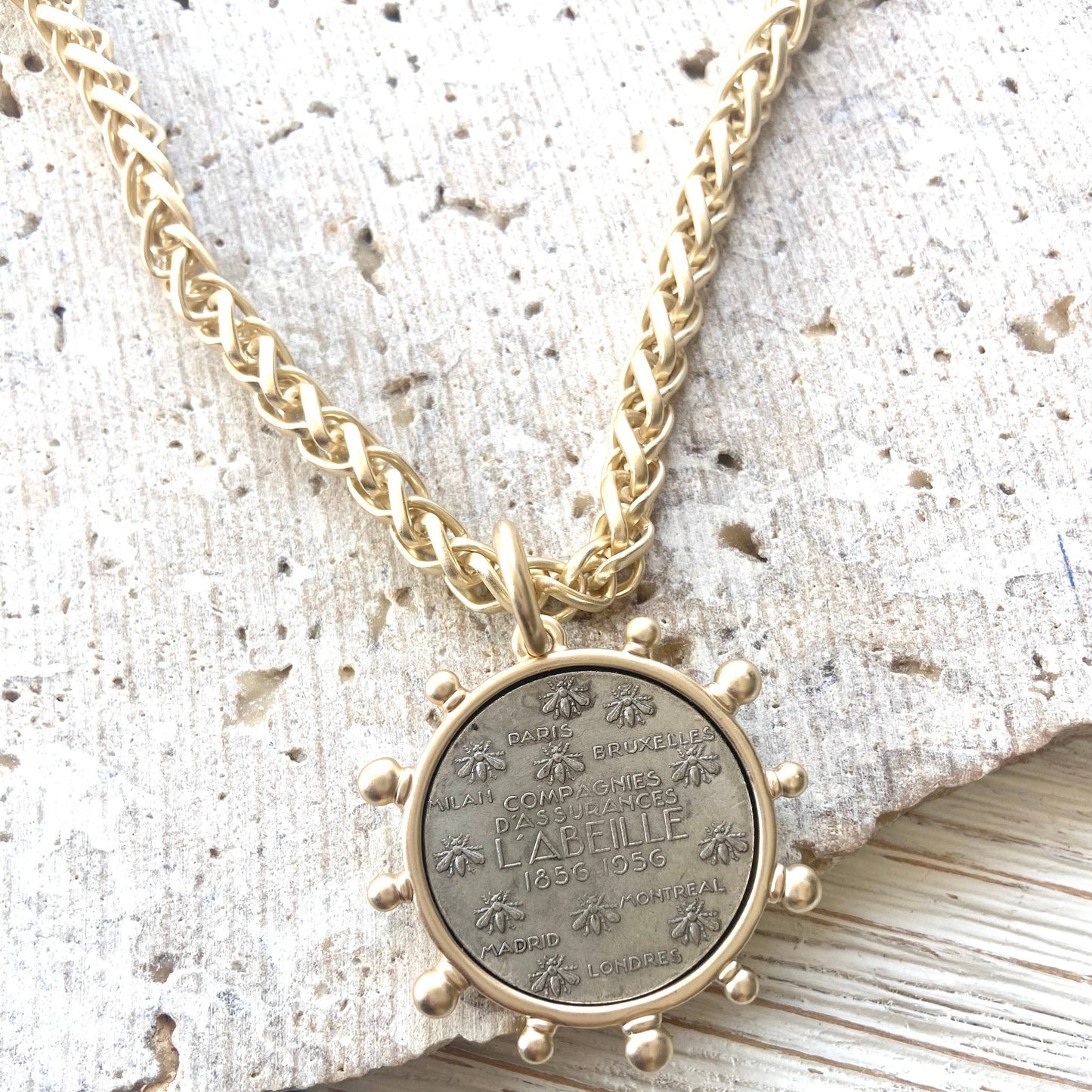 French Bee Coin Necklace