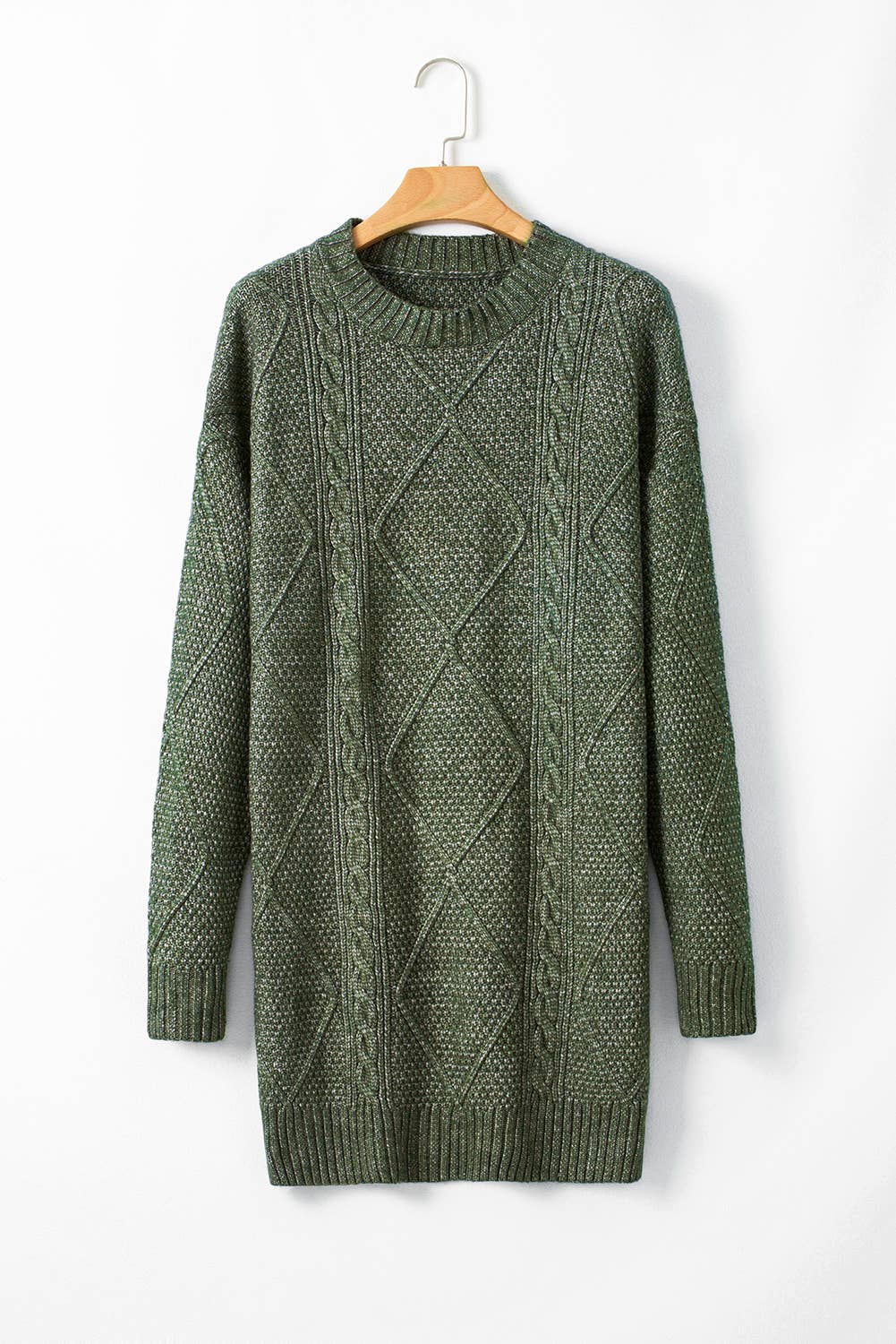 Grace Cable Knit Loose Fit Knit Sweater Dress - Green