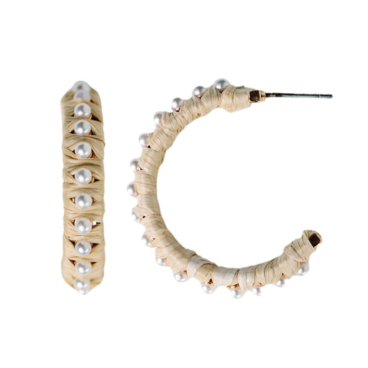 Pearl Raffia Hoop Earrings