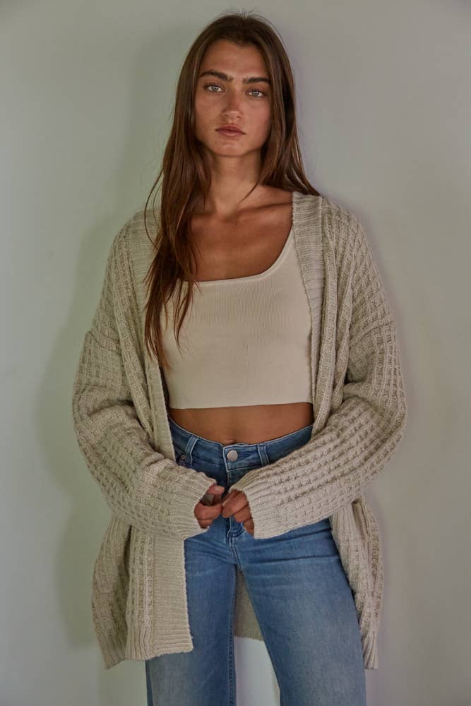 Waffle Knit Open Front Cardigan