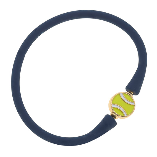 Enamel Tennis Ball Silicone Bracelet: Navy