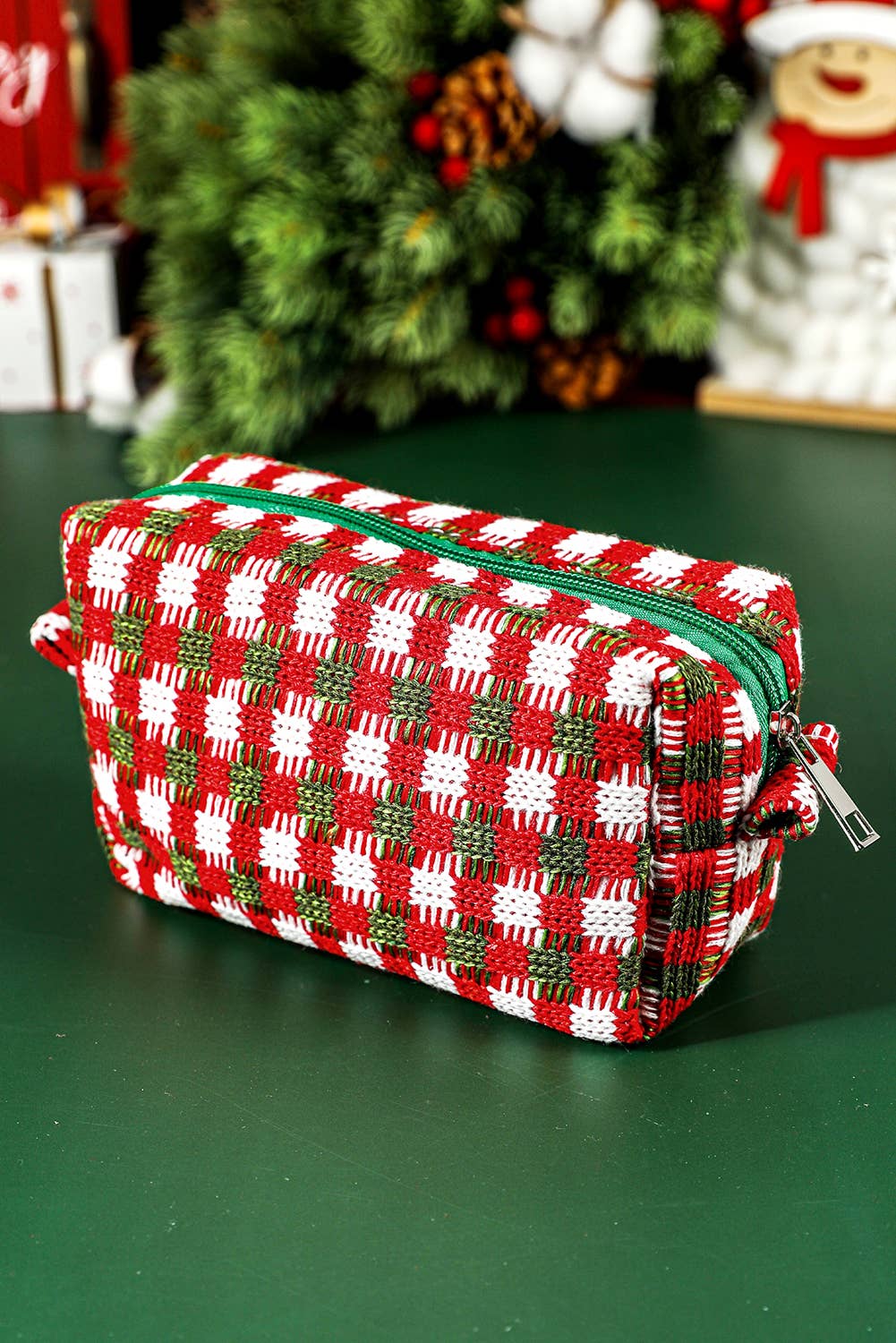 Red Christmas Zipper Square Makeup Bag