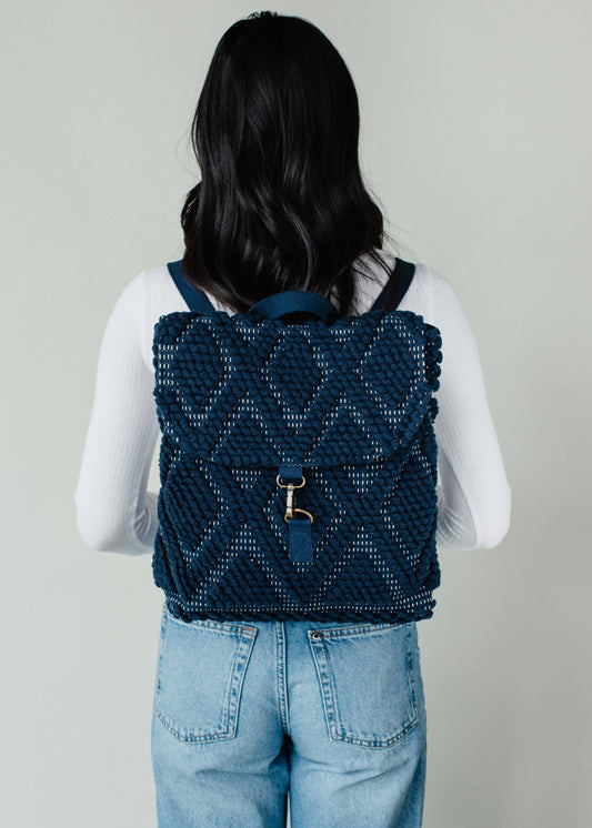 Navy Diamond Pattern Backpack