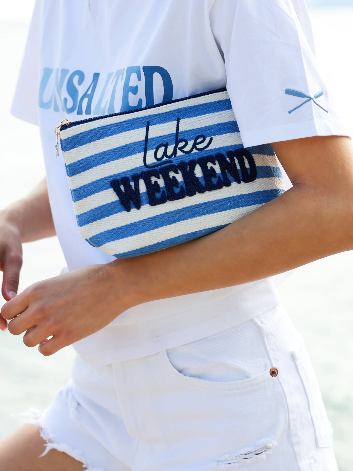 "Lake Weekend" Striped Pouch