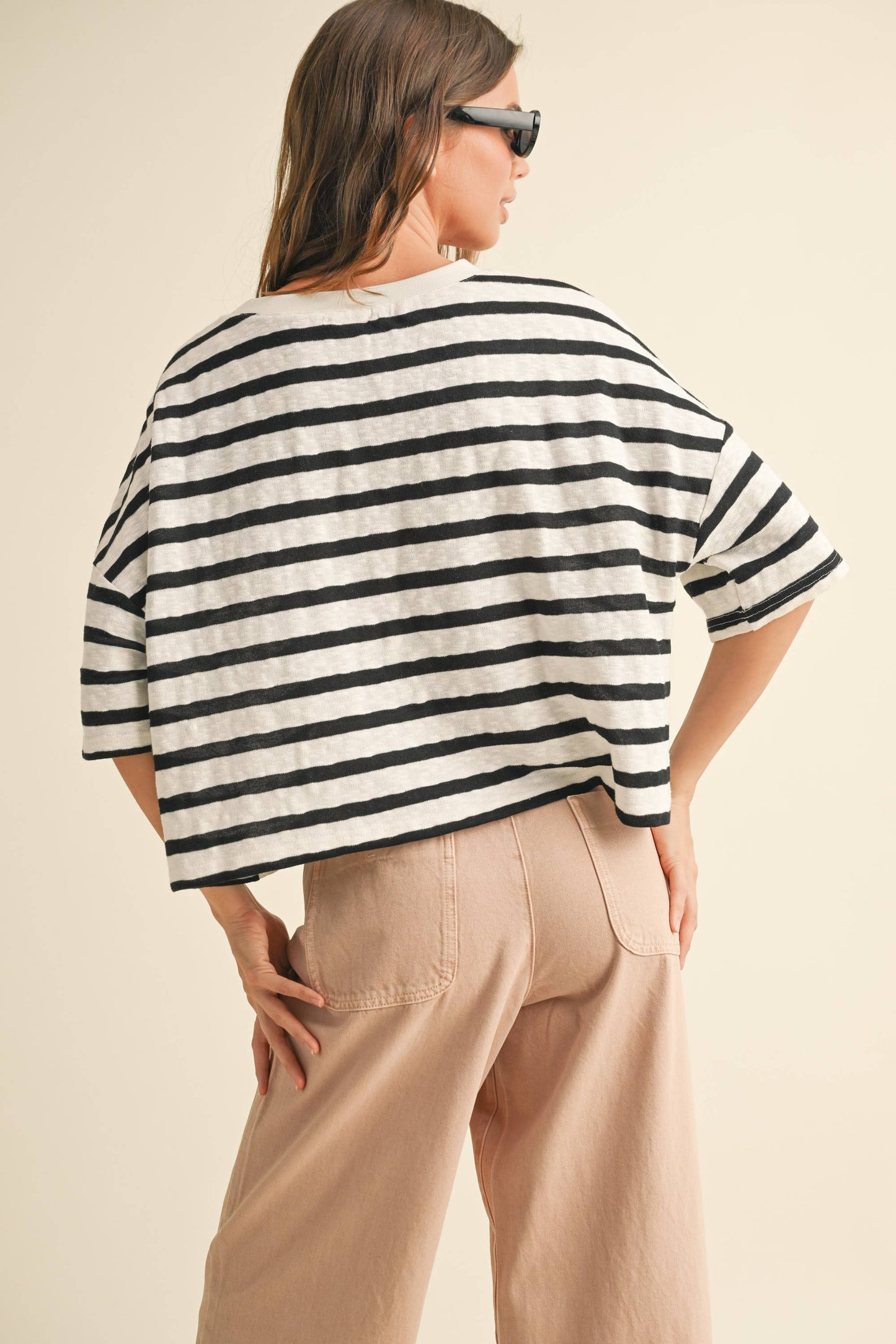 Striped Knitted Short Sleeve Top