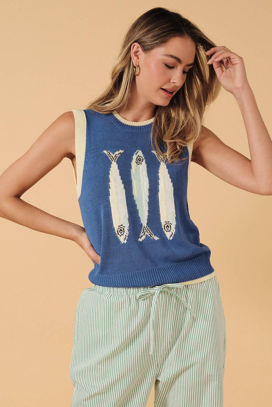 Fish Graphic Sweater Vest