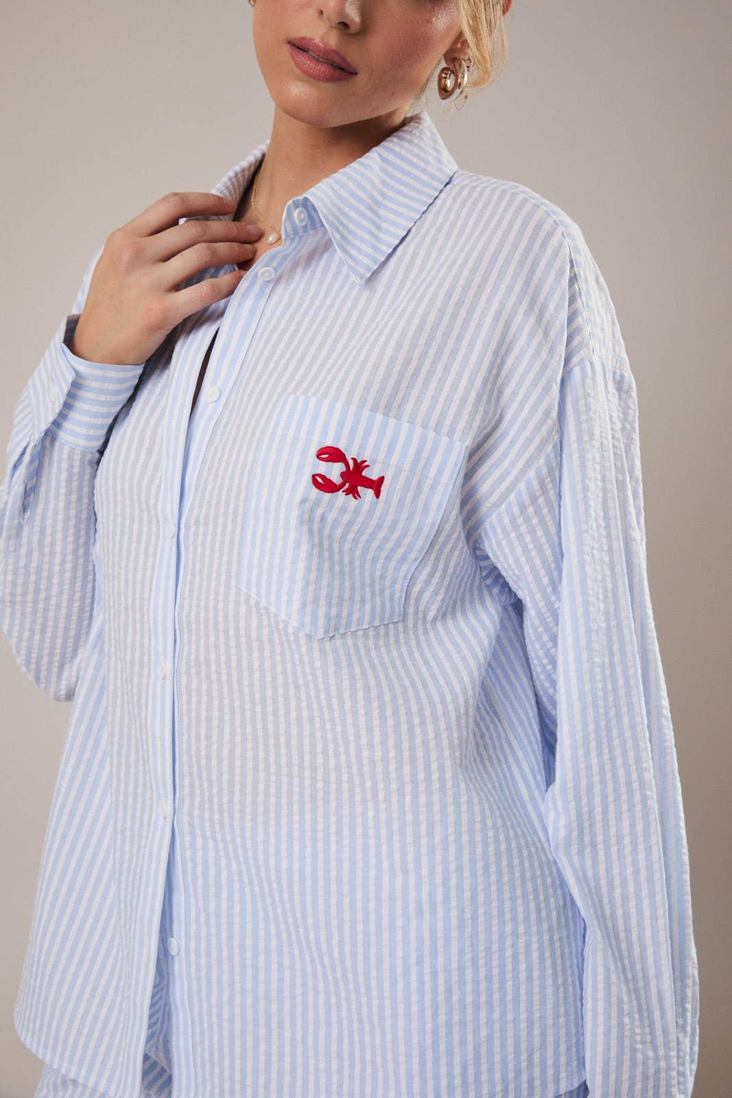 Stripe Shirt with Lobster Embroidery