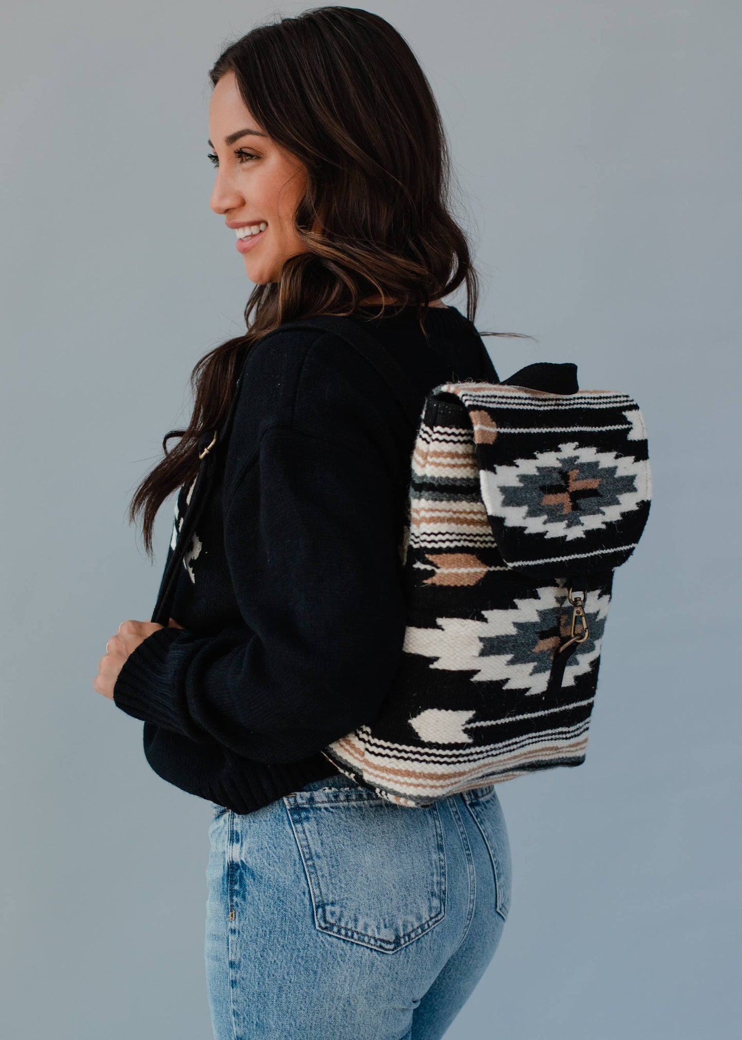 Black, Gray, Brown & Cream Aztec Backpack