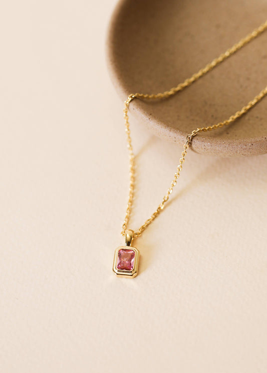 Rectangular Baguette Pendant Necklace - Light Pink