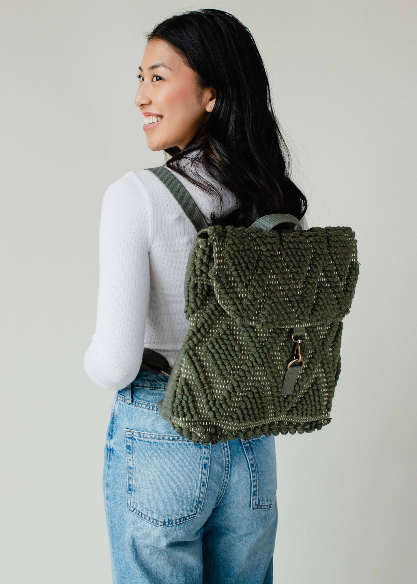 Forest Green Diamond Pattern Backpack