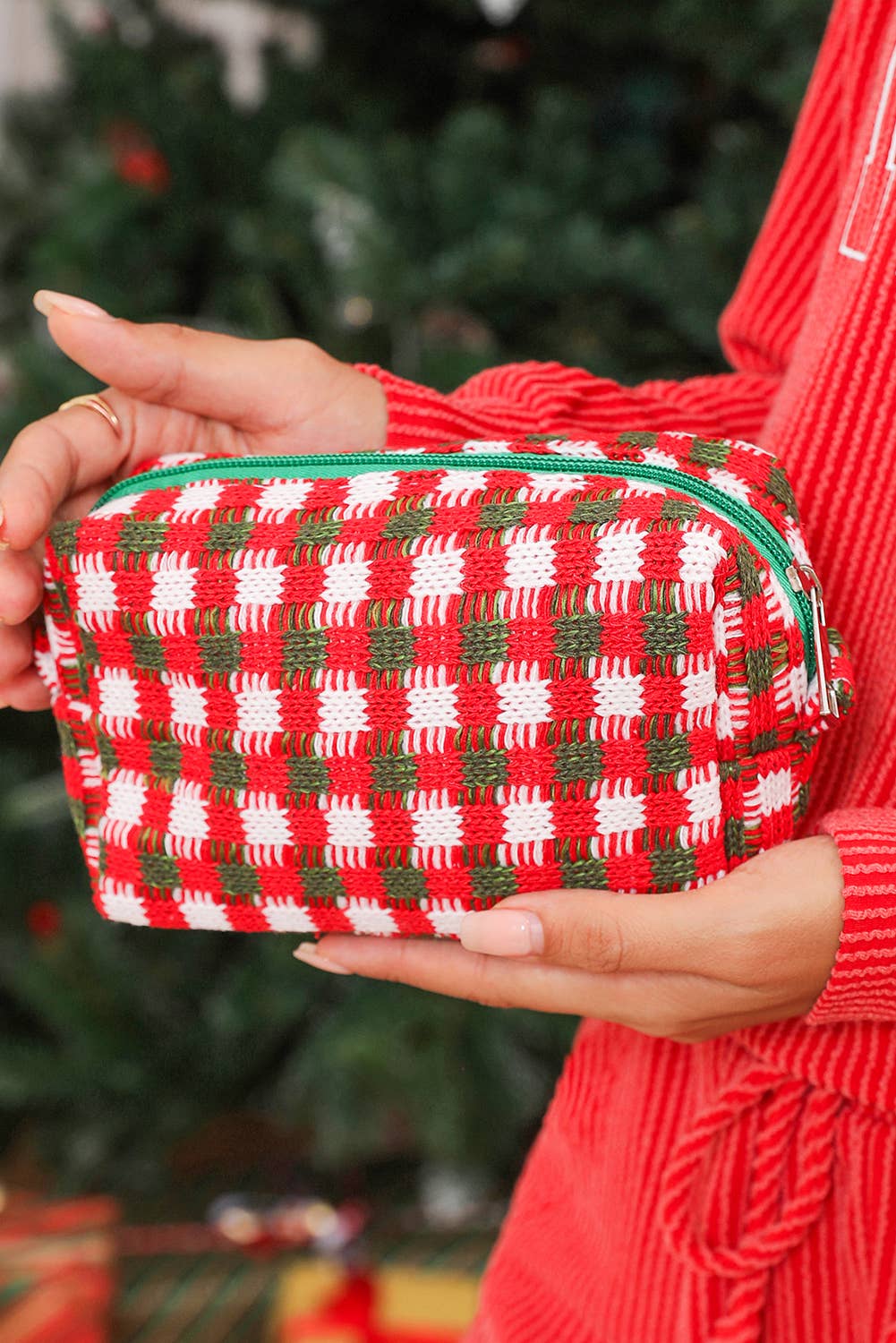 Red Christmas Zipper Square Makeup Bag