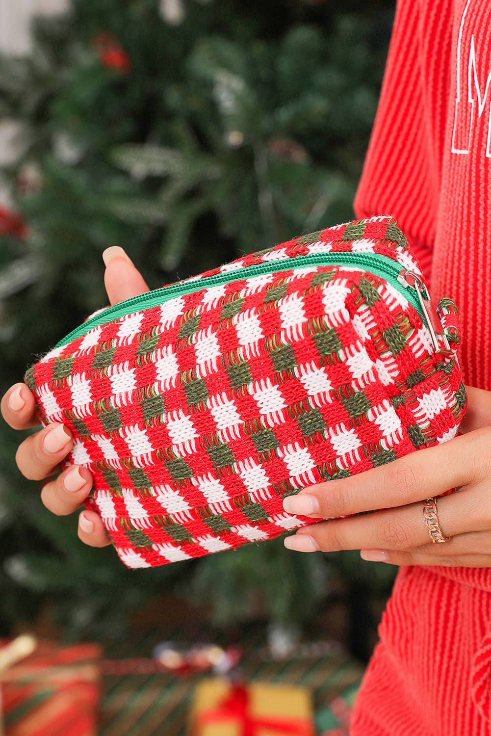 Red Christmas Zipper Square Makeup Bag