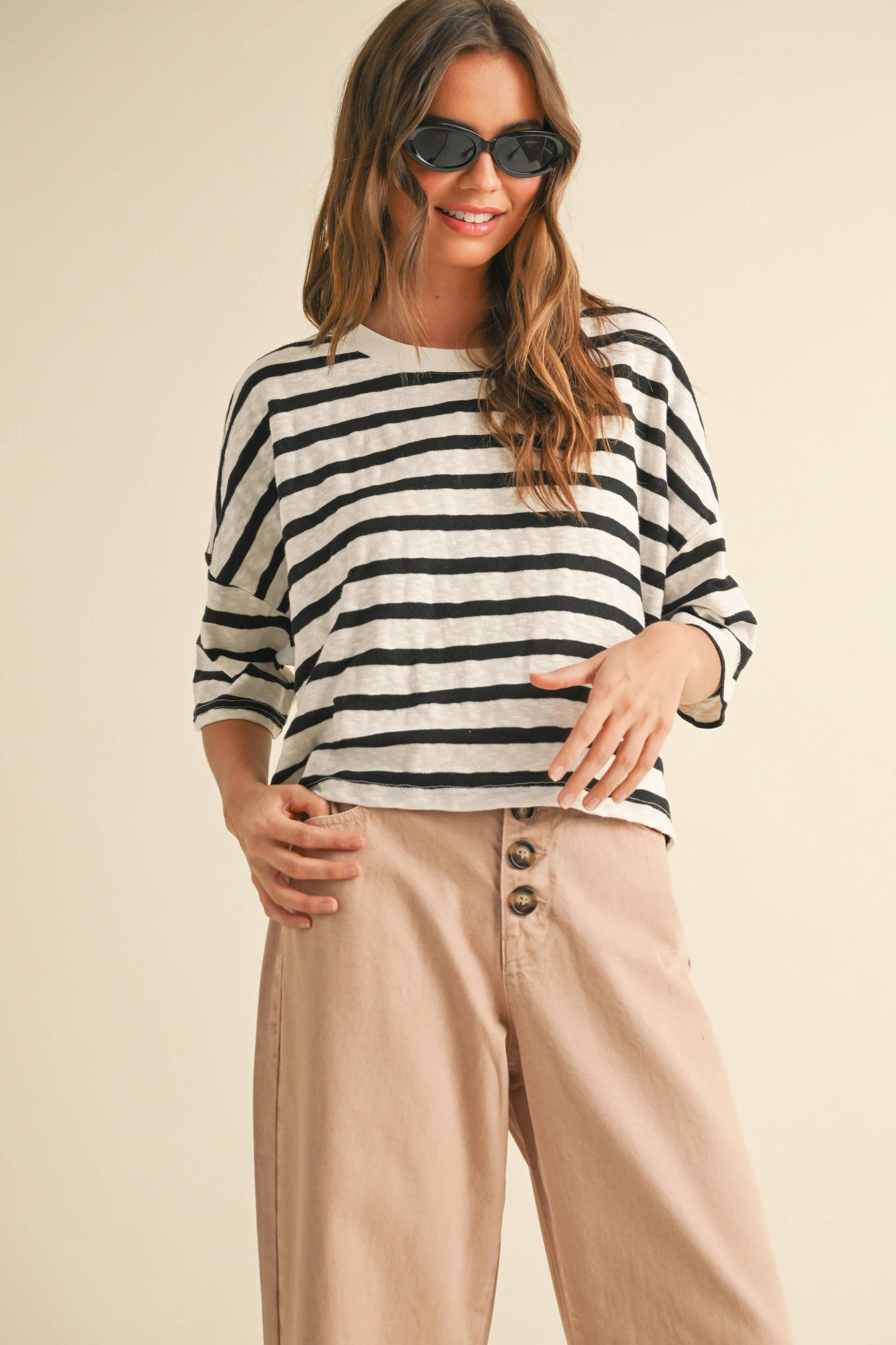 Striped Knitted Short Sleeve Top