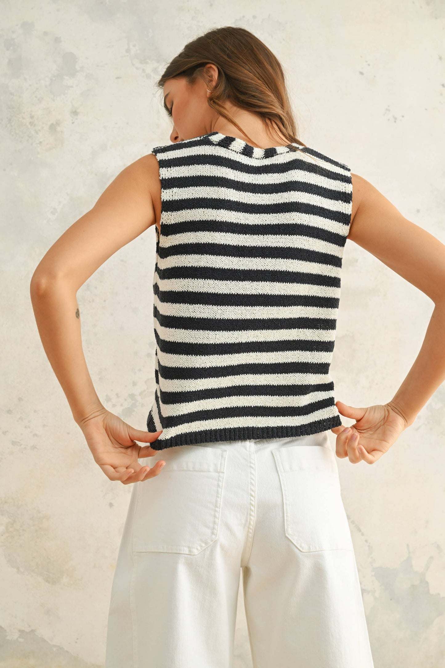 Hook and Eye Closure Striped Vest