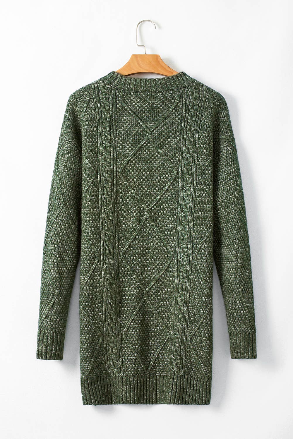 Grace Cable Knit Loose Fit Knit Sweater Dress - Green