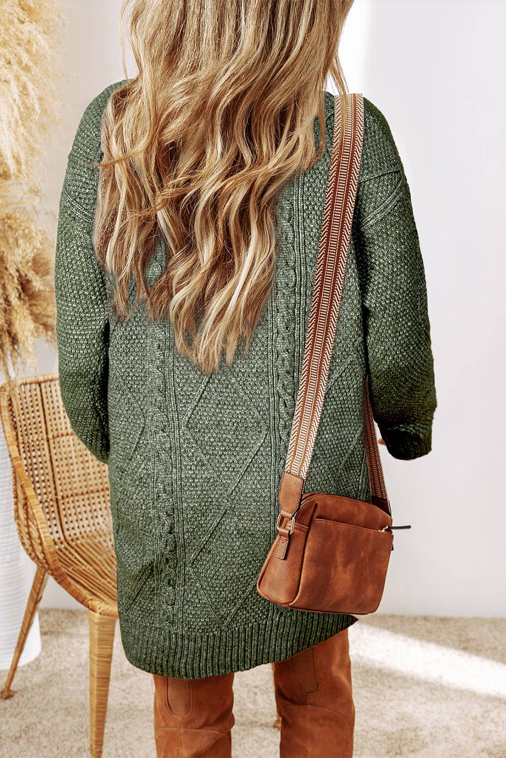 Grace Cable Knit Loose Fit Knit Sweater Dress - Green
