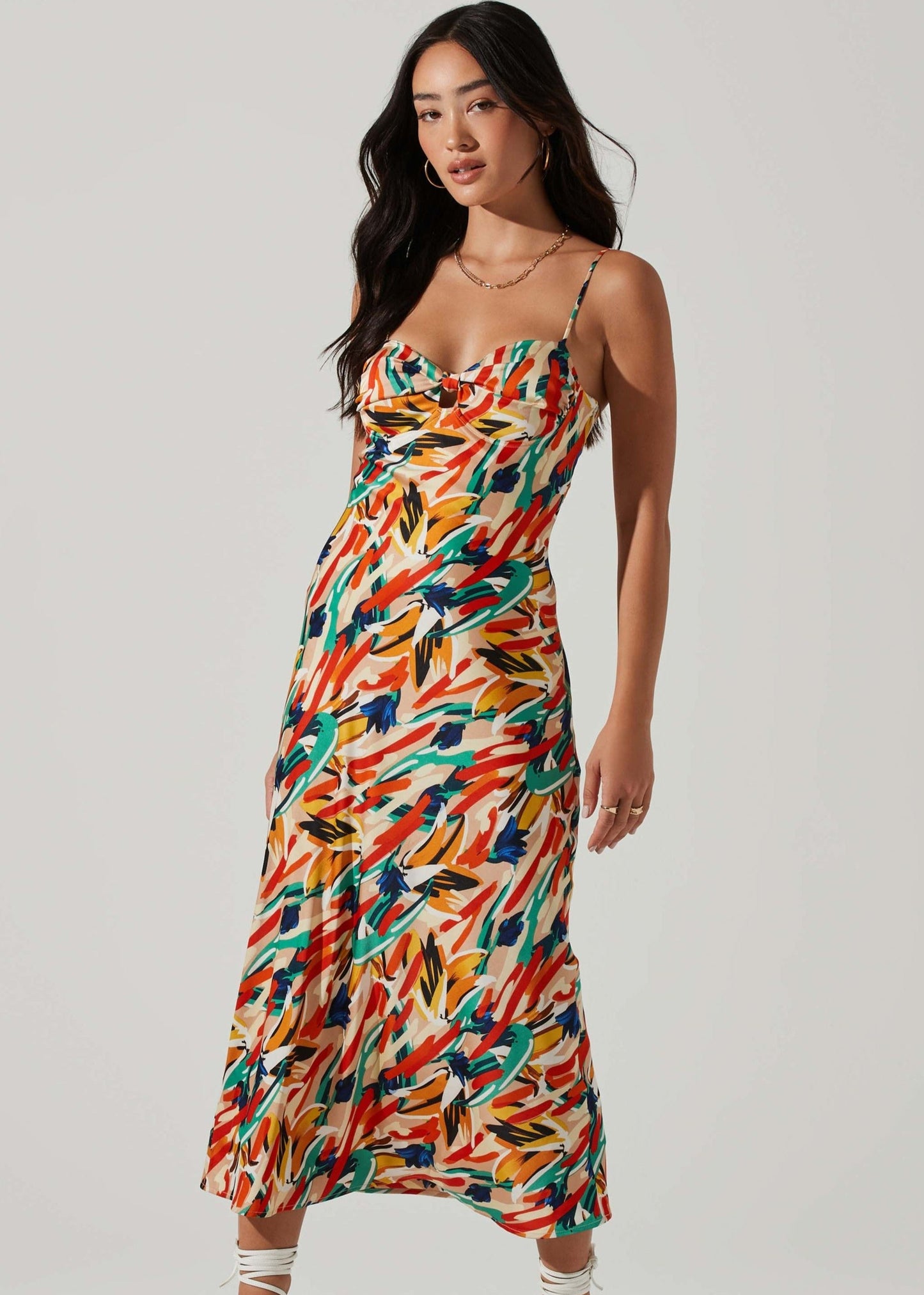 Mariela Abstract Satin Midi Dress