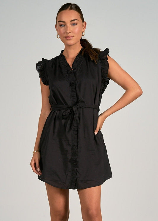 Ruffle Sleeve Dress - Black