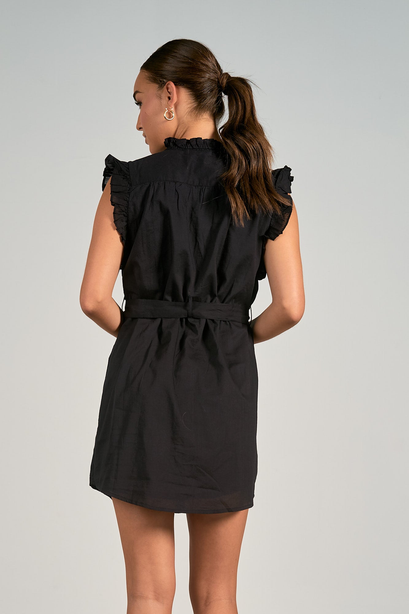 Ruffle Sleeve Dress - Black