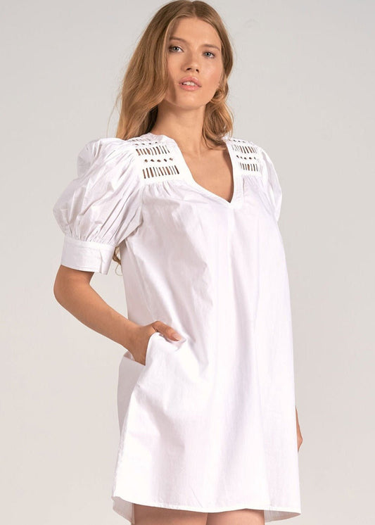 Puff Sleeve Ladder Trim Dress