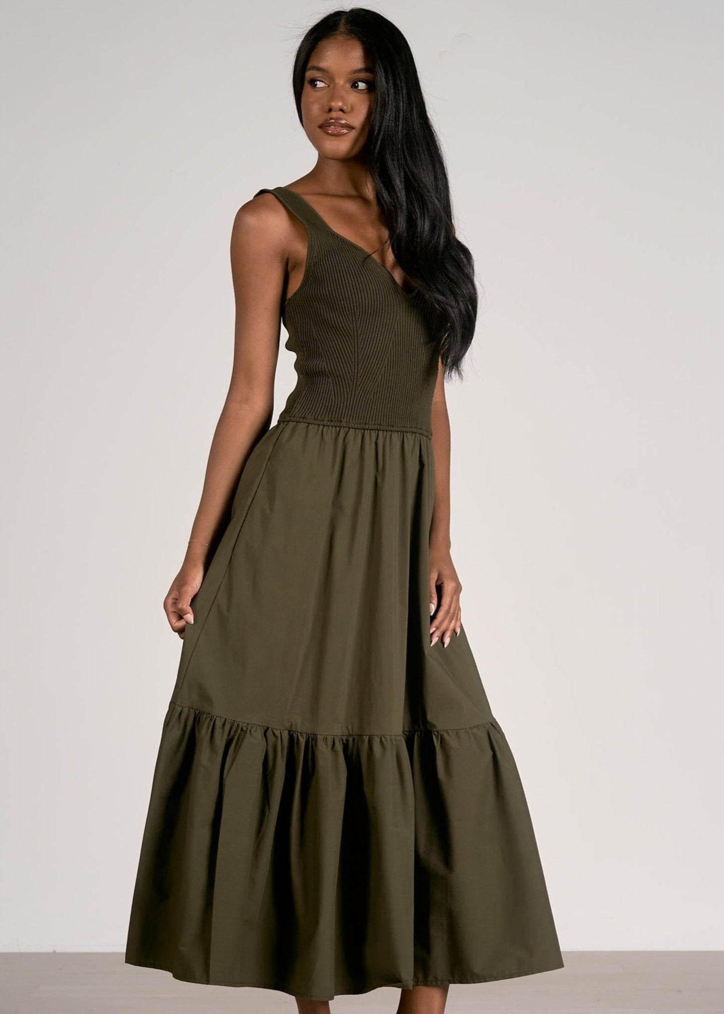 Bobby Mixed Maxi Dress - Olive