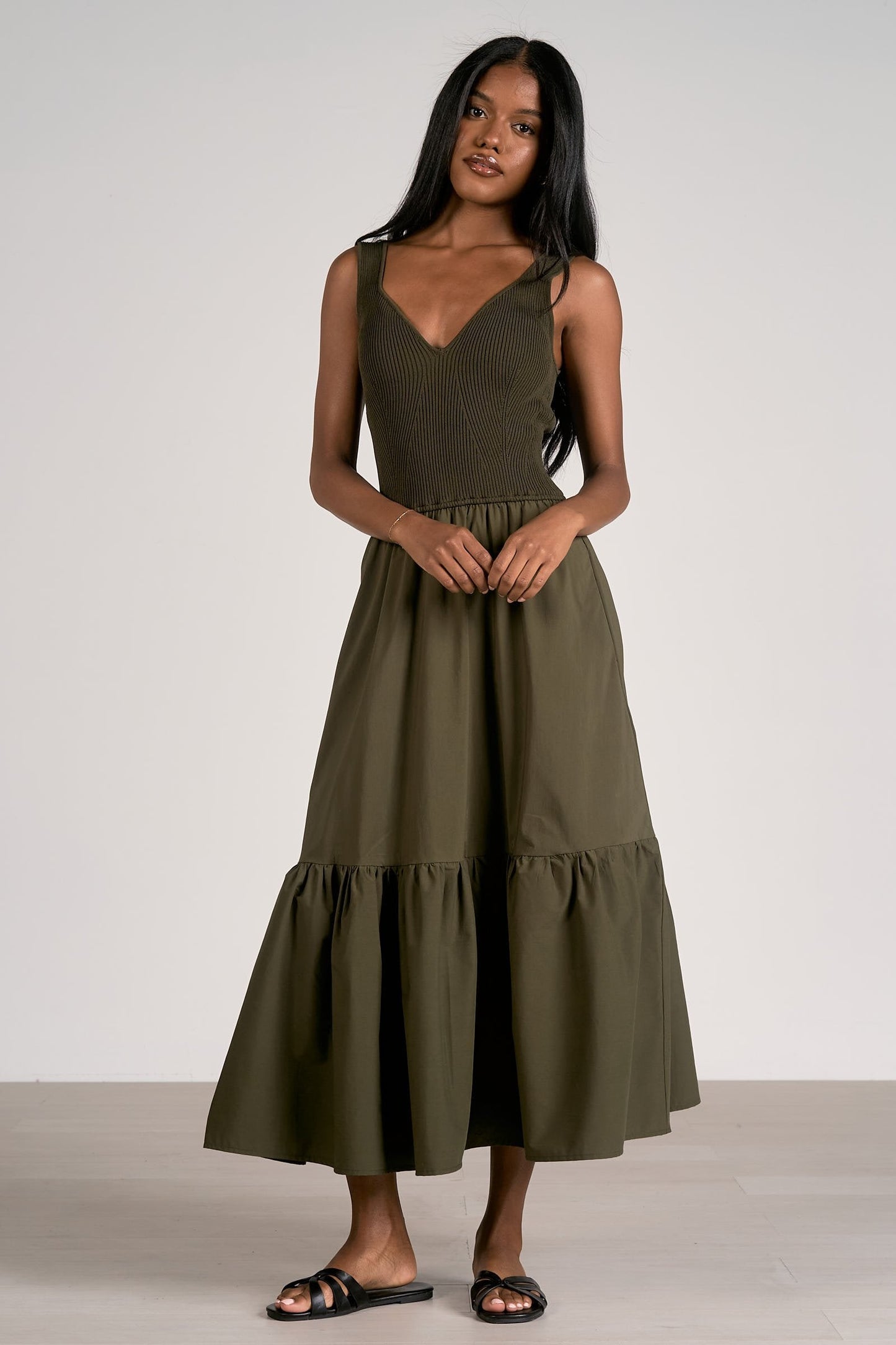 Bobby Mixed Maxi Dress - Olive