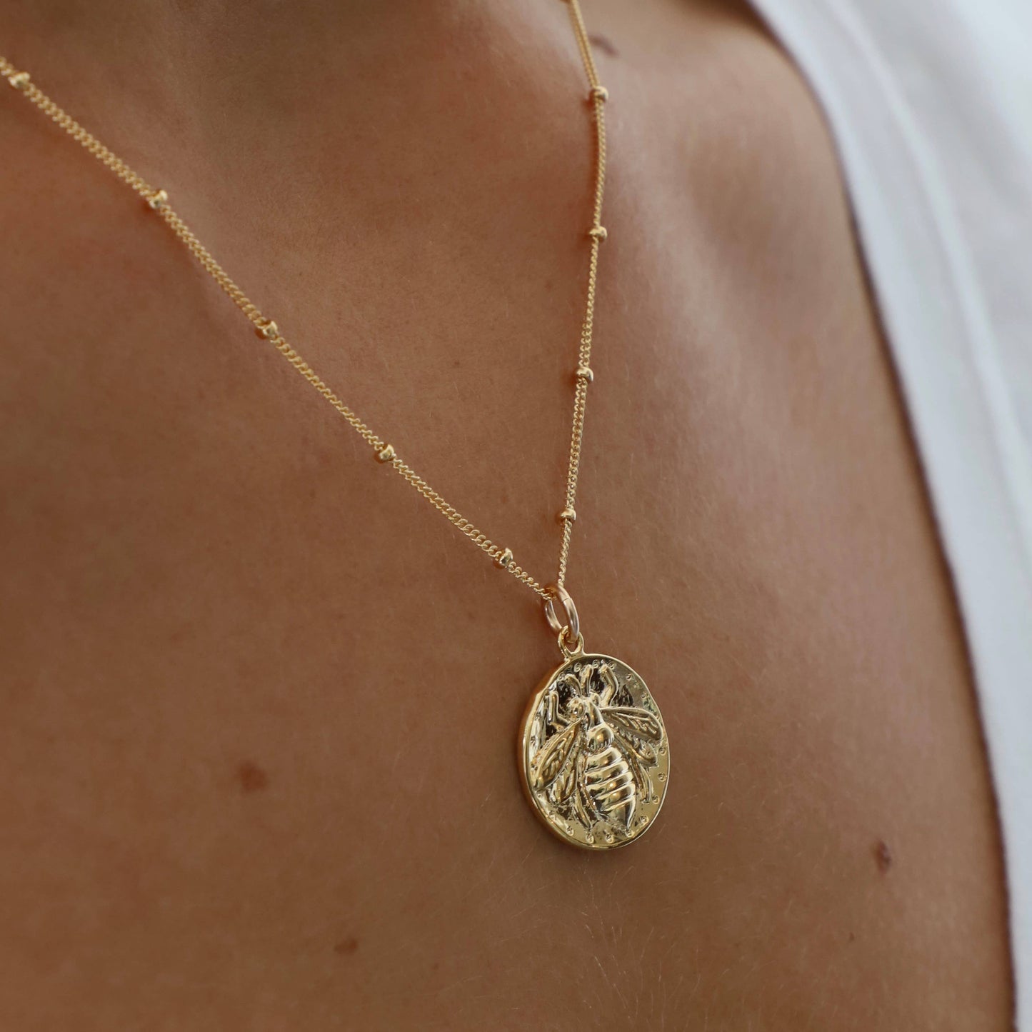 Gold Bee Medallion Necklace