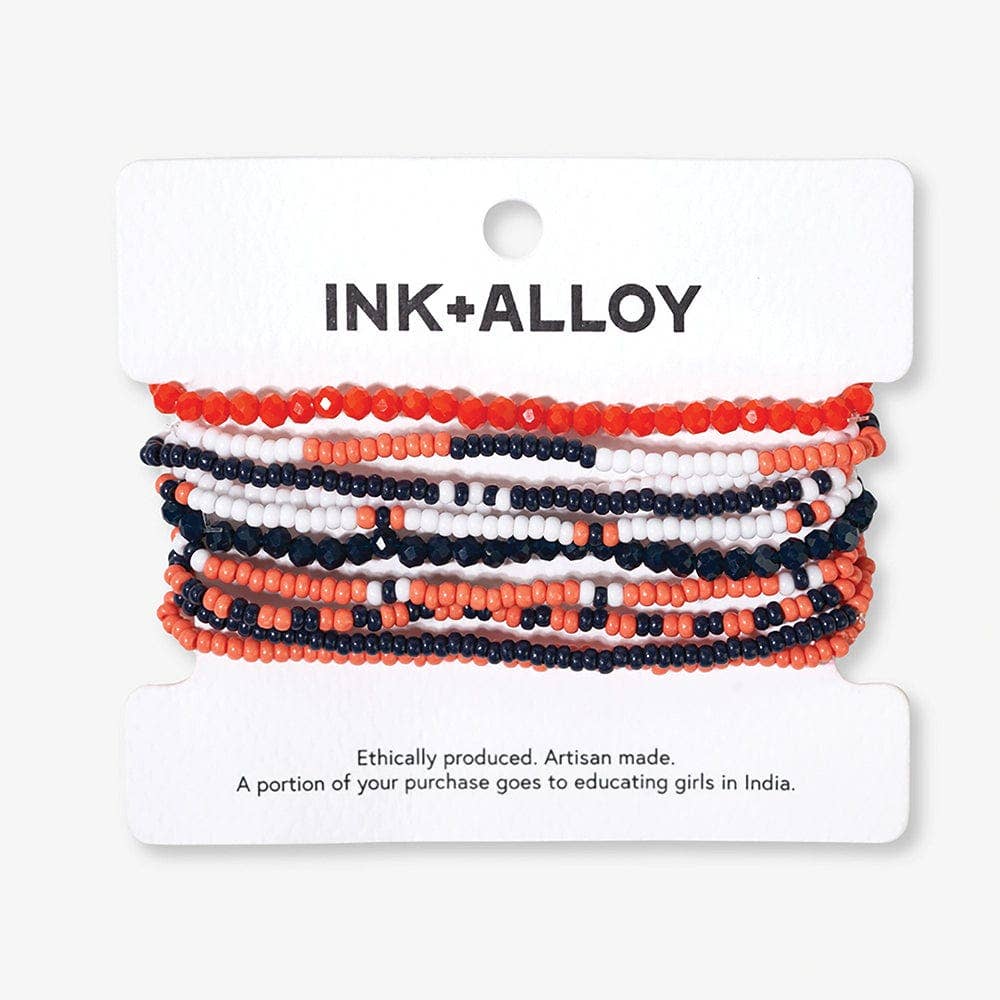 Color Block Beaded Bracelets Navy and Orange