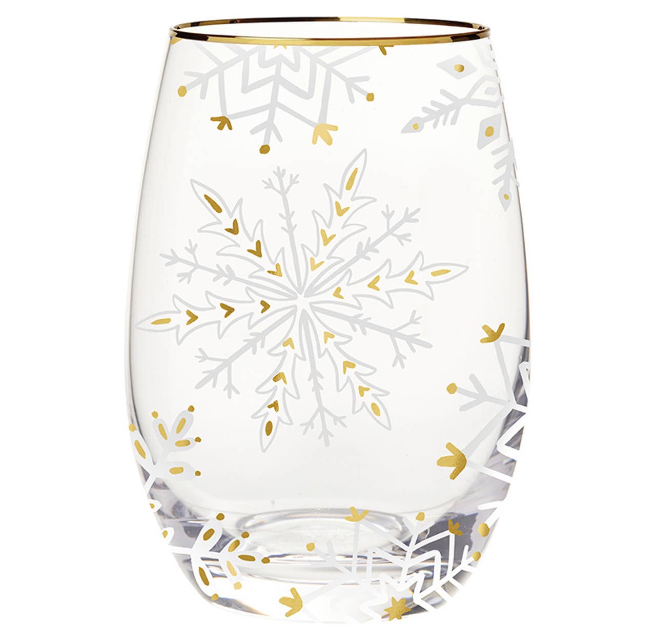 Gold Snowflake Stemless Wineglass