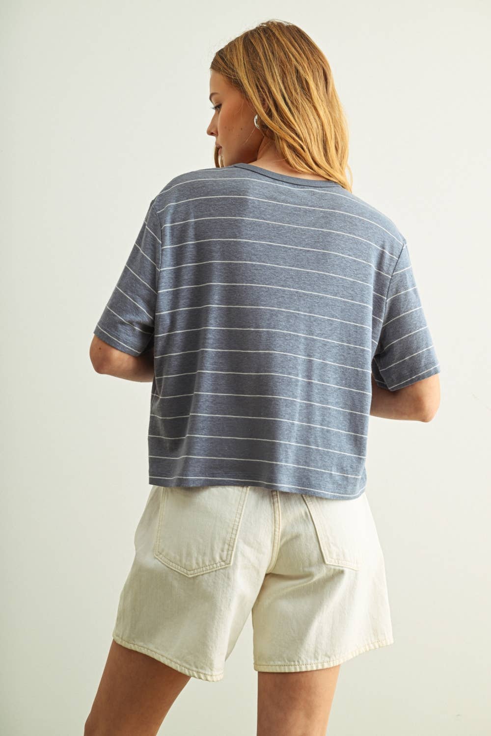 Stripe Cotton Linen Top - Blue