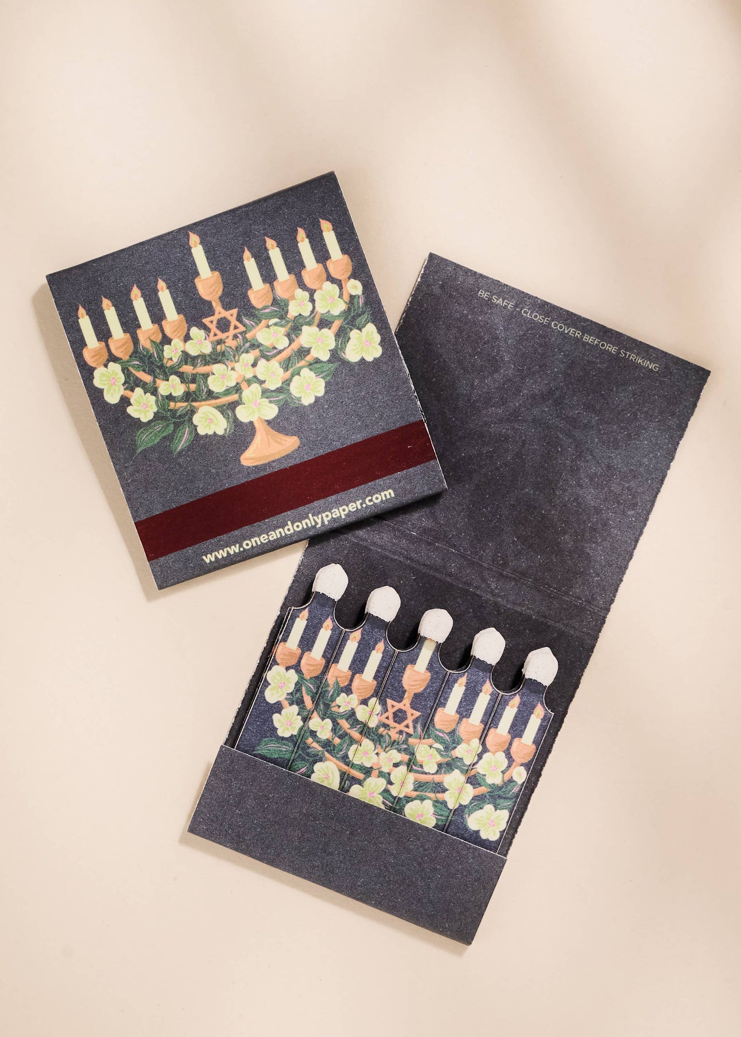 Floral Illustrated Menorah Printed Matchbook