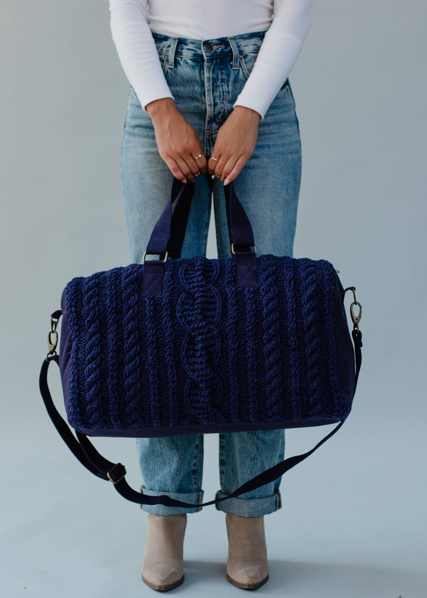 Navy Cable Knit Duffel