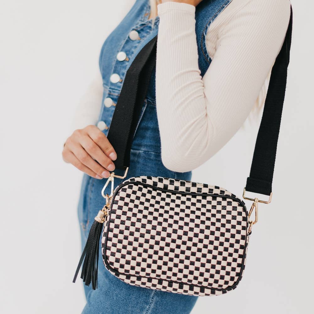 Willow Camera Crossbody Bag: Checkered Black