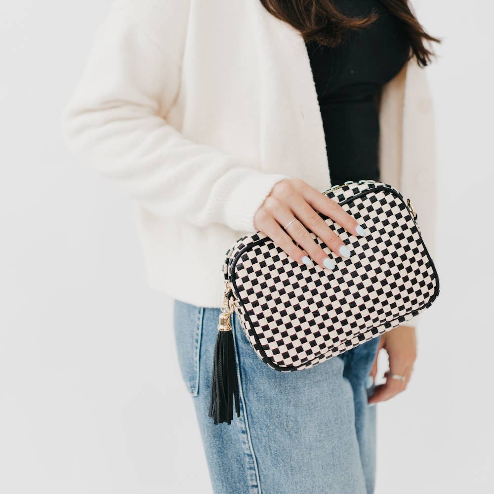 Willow Camera Crossbody Bag: Checkered Black