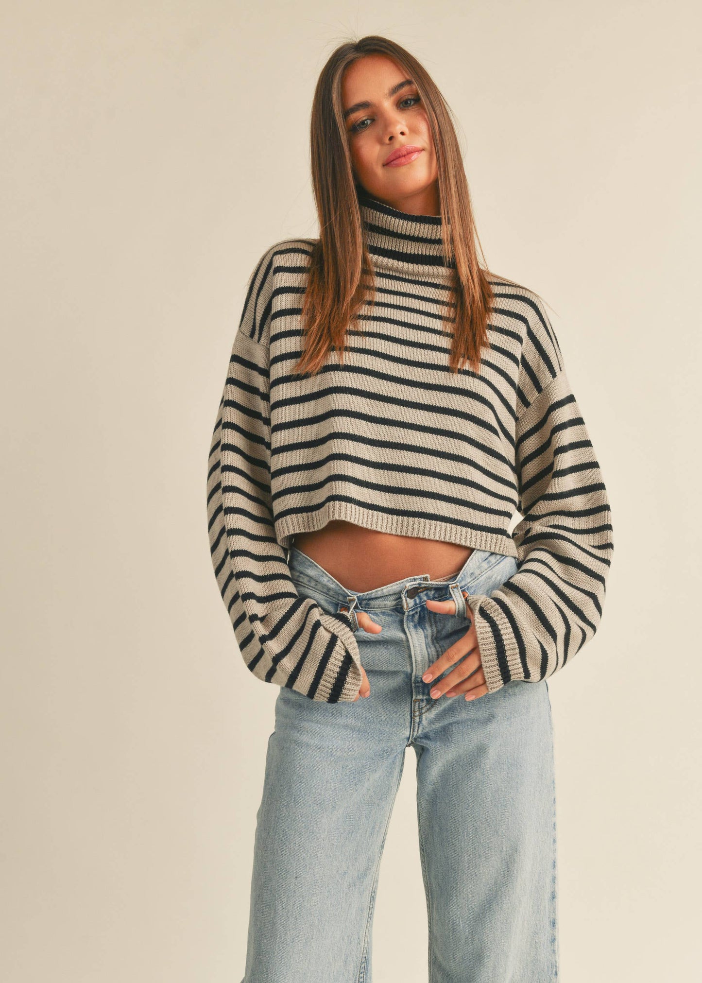 Striped Turtleneck Crop Sweater