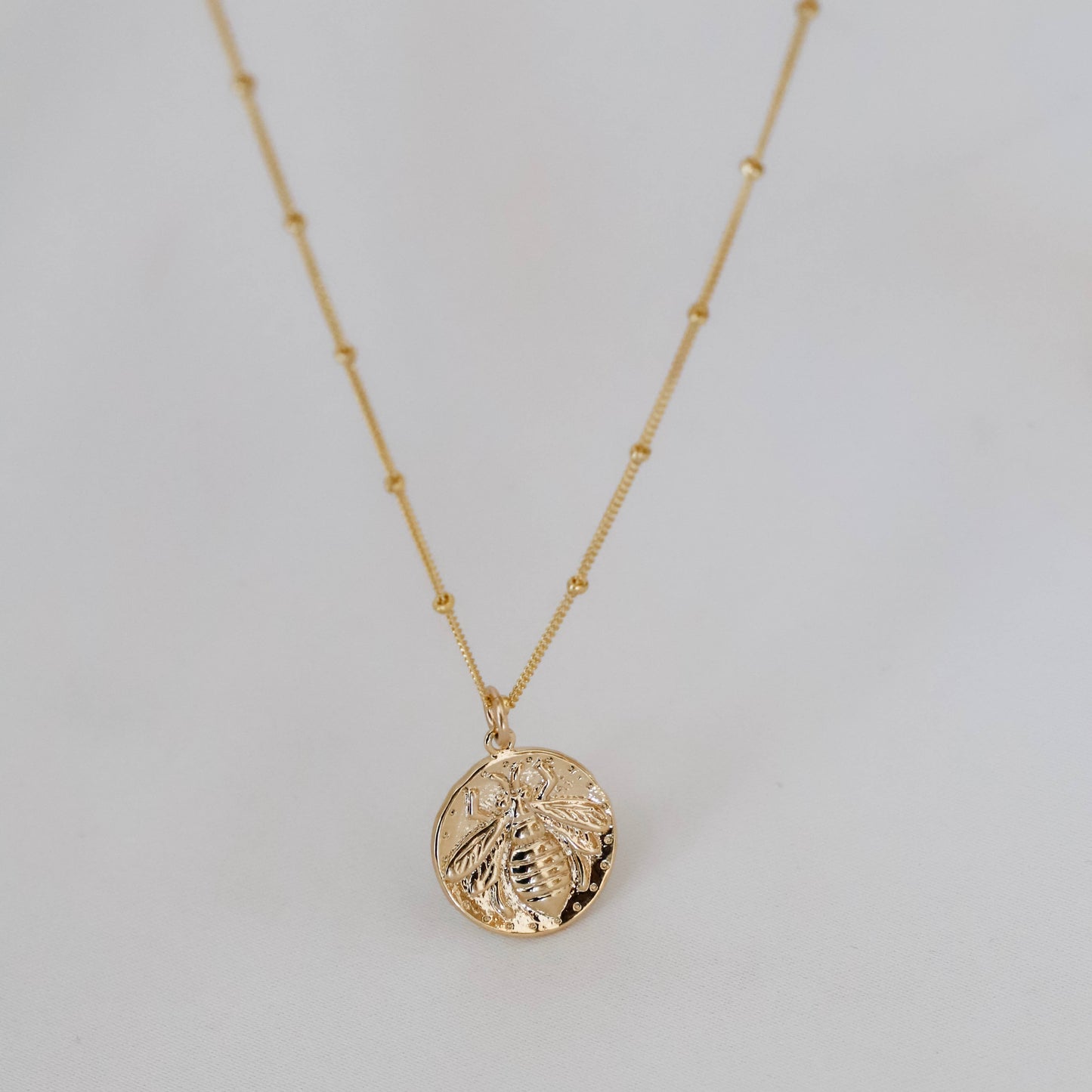 Gold Bee Medallion Necklace