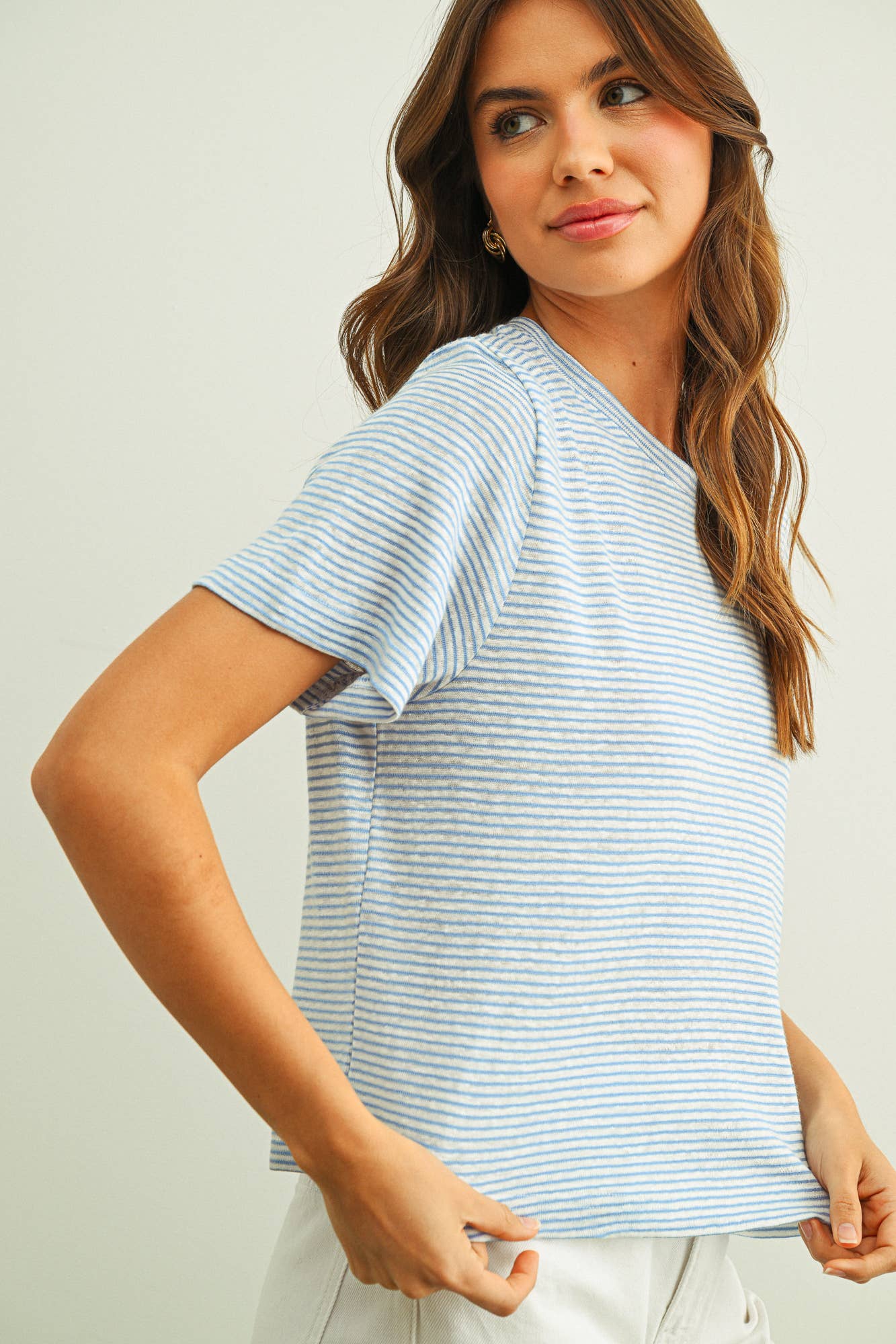 Stripe Slub Short Sleeve Top