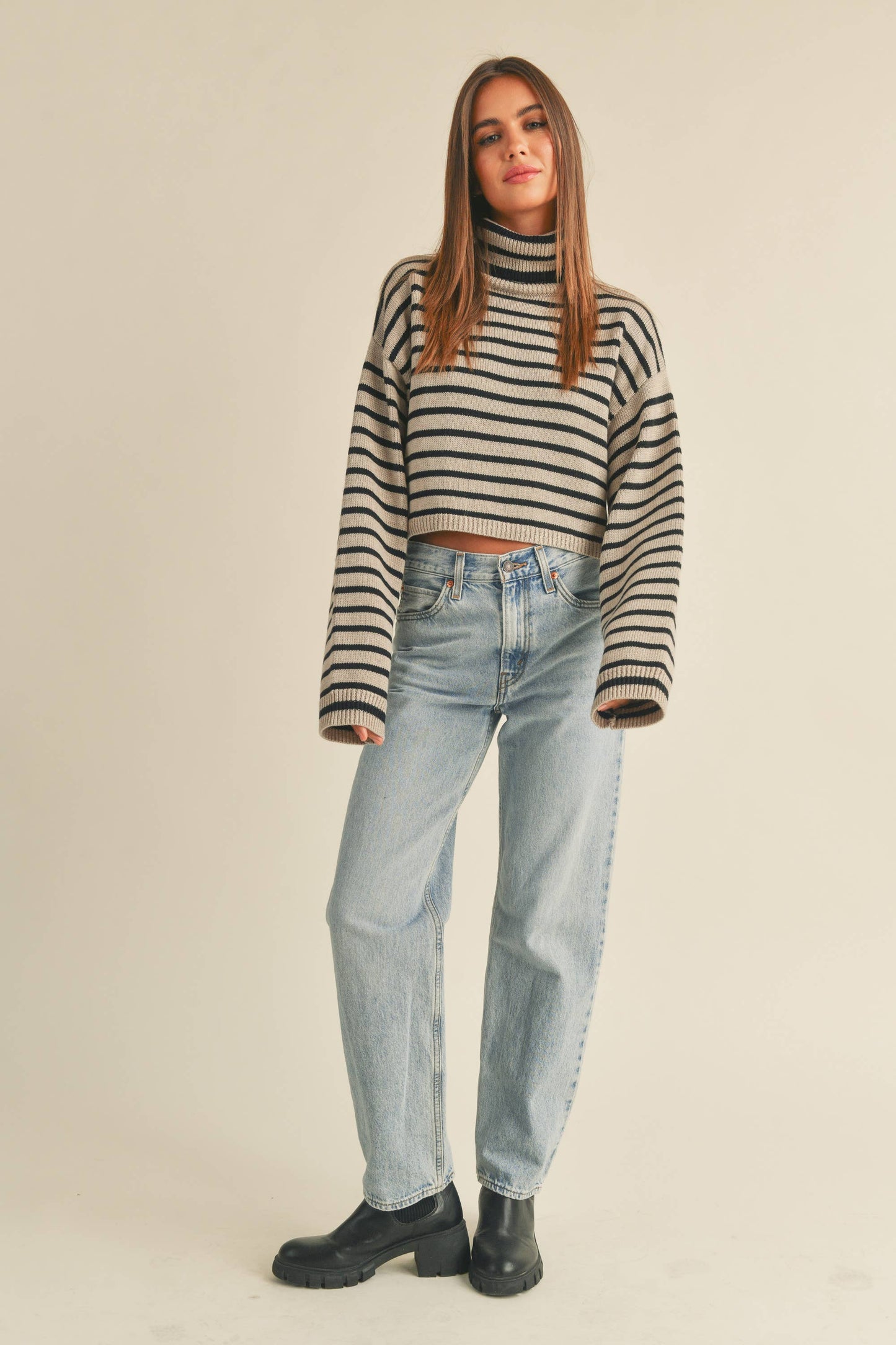 Striped Turtleneck Crop Sweater