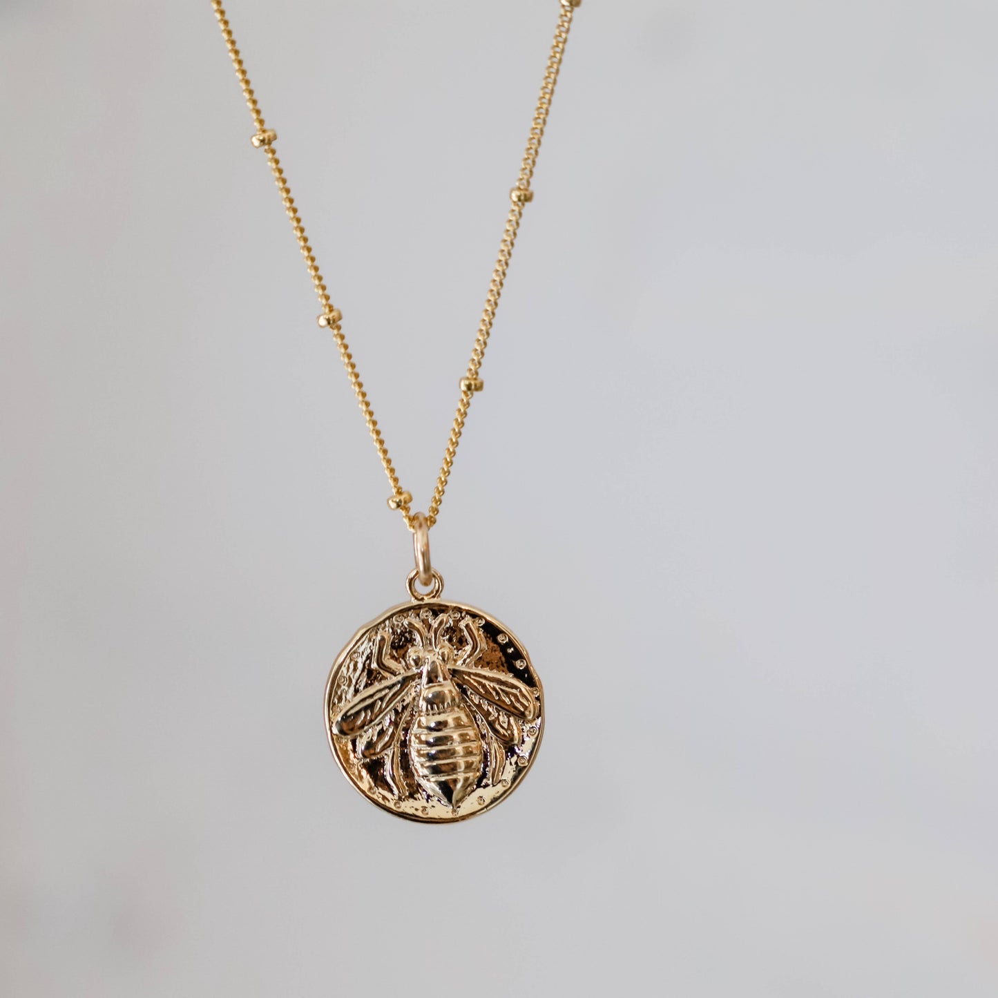 Gold Bee Medallion Necklace