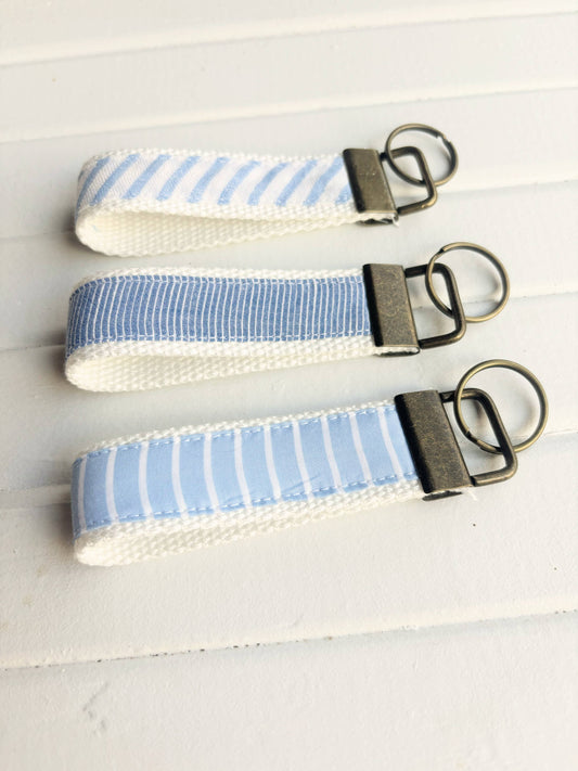 Coastal Stripes Upcycled Fabric Key Fobs