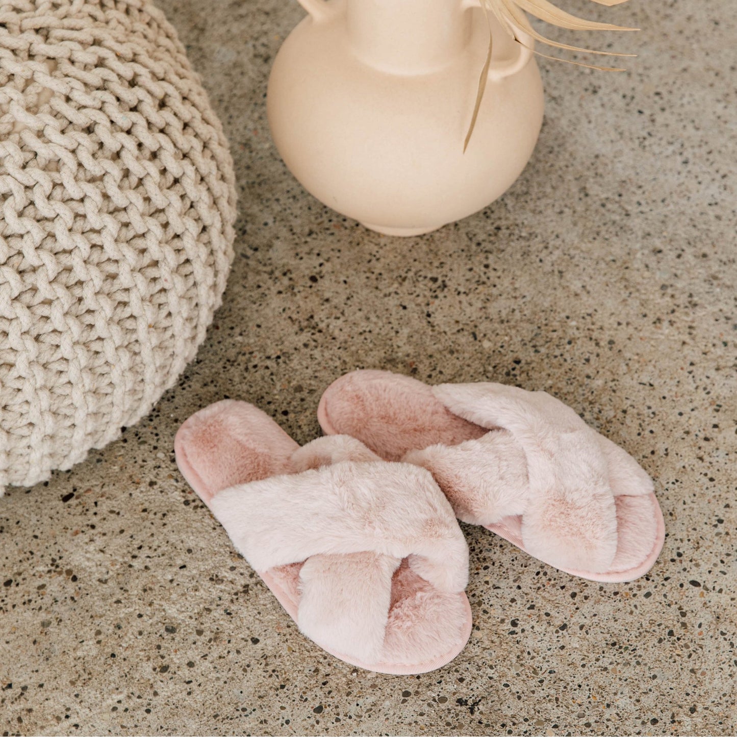 Plush Crossband Slide Slippers