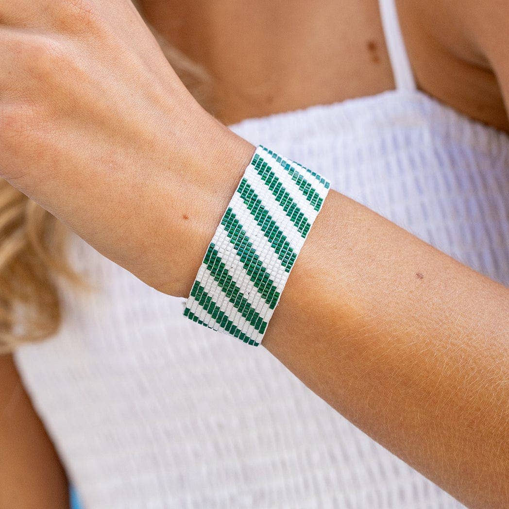 Kenzie Game Day Diagonal Stripes Beaded Stretch Bracelet
