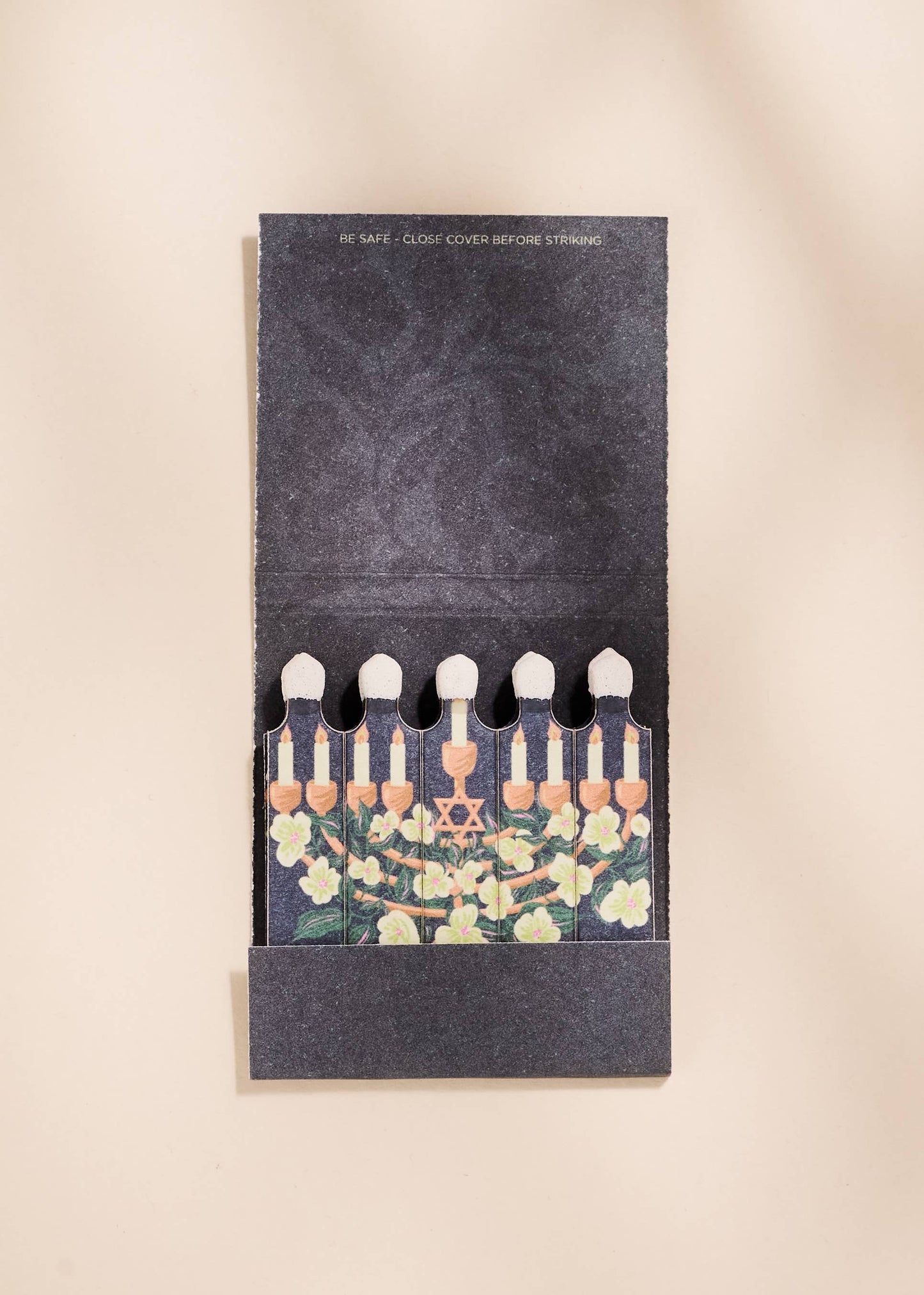 Floral Illustrated Menorah Printed Matchbook