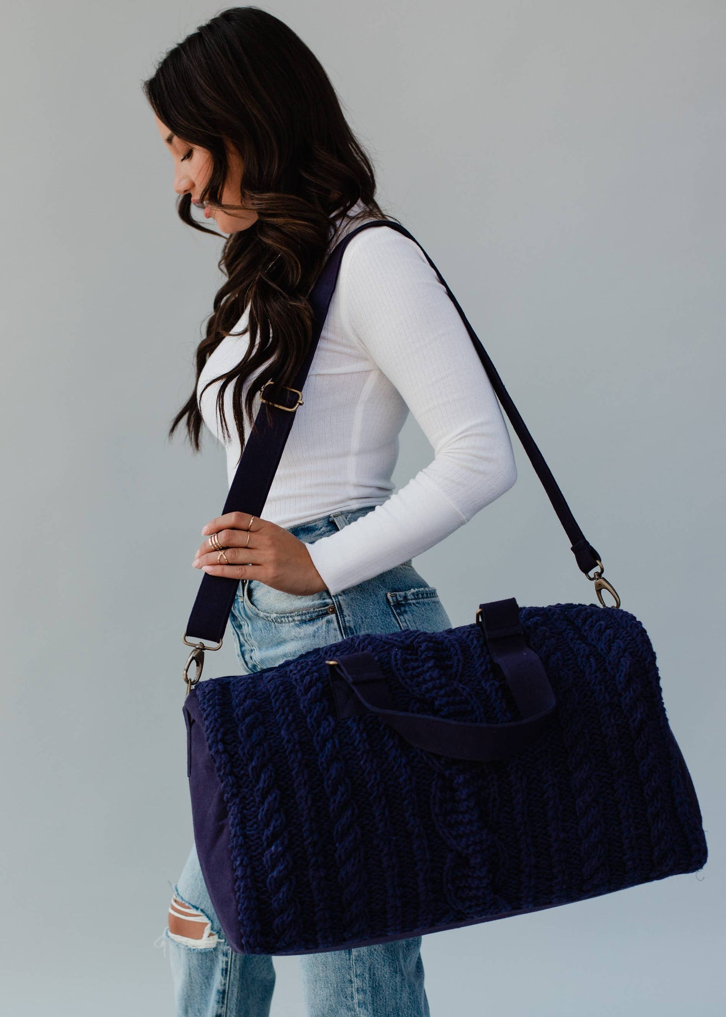 Navy Cable Knit Duffel