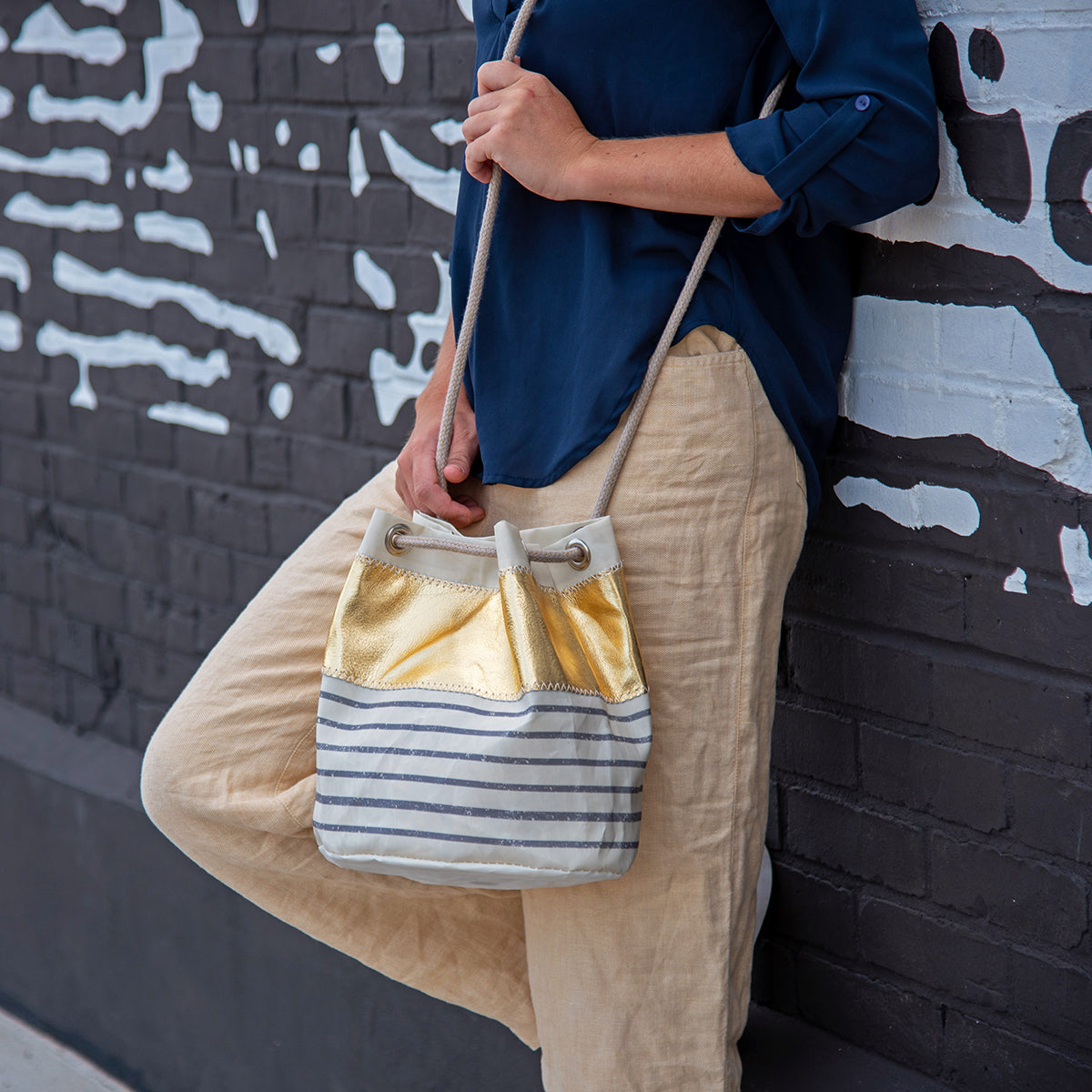 Sea Bags - Grey Mariner Stripe Bucket Bag