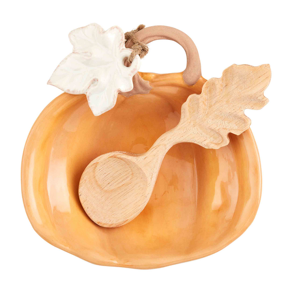 Ceramic Pumpkin Tidbit Dish & Spoon