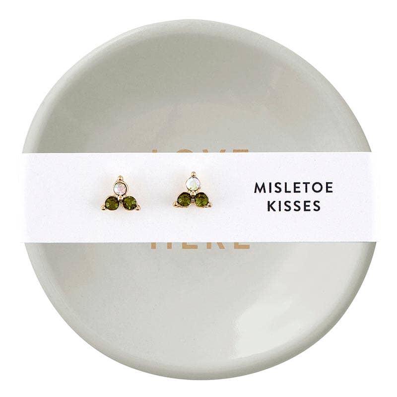 Mistletoe Kiss Stud Earrings & Trinket Tray Sets