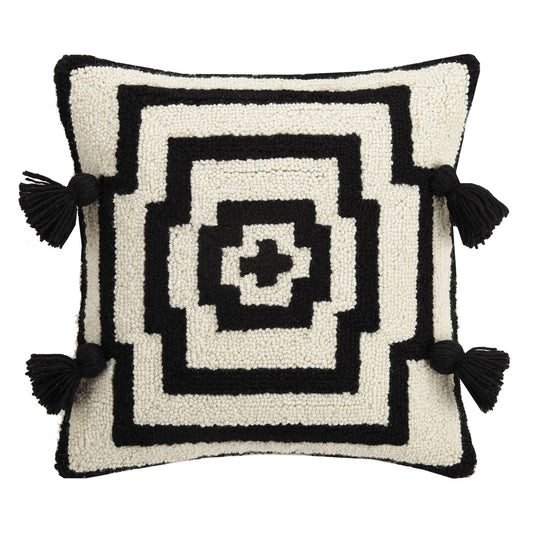 Peking Handicraft - Hypnotic Black Tassels Hook Pillow by Justina Blakeney