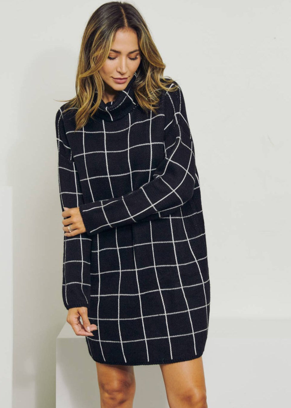 Davi & Dani Plaid Turtle Neck Sweater Dress