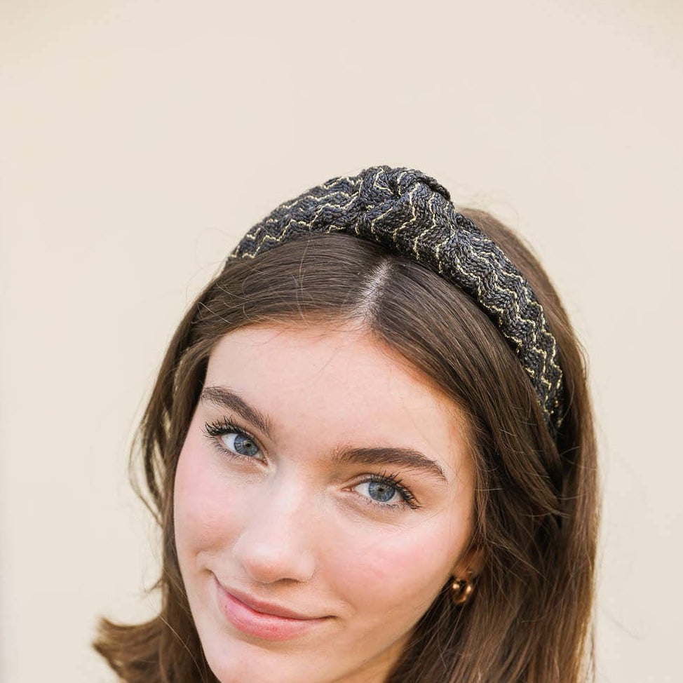 Larex Basketwoven Top Knot Headband - Black